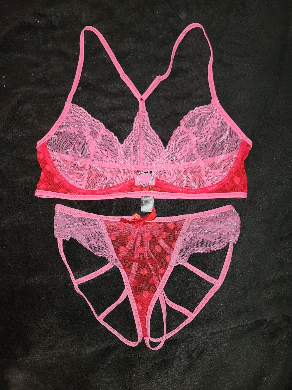 Pink and Red Lace Bralette & Panty Set